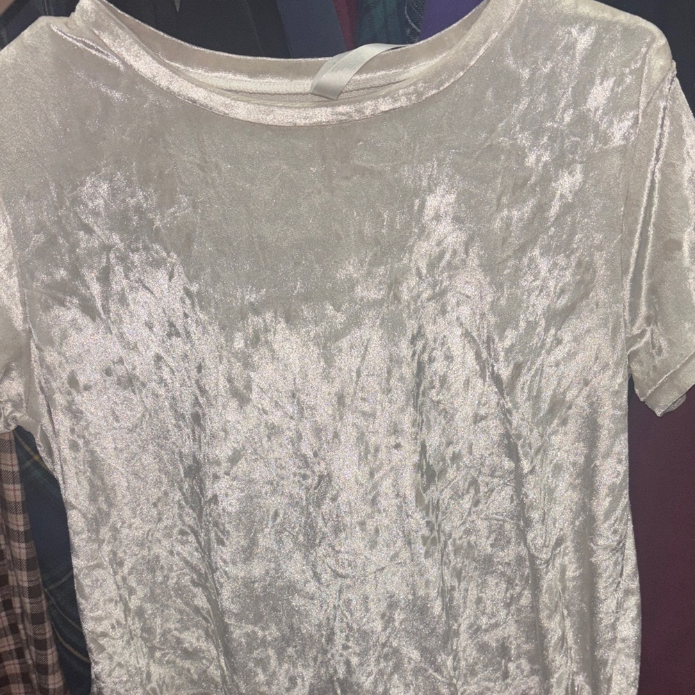 Chic Velvet Short Sleeve Top in Cream